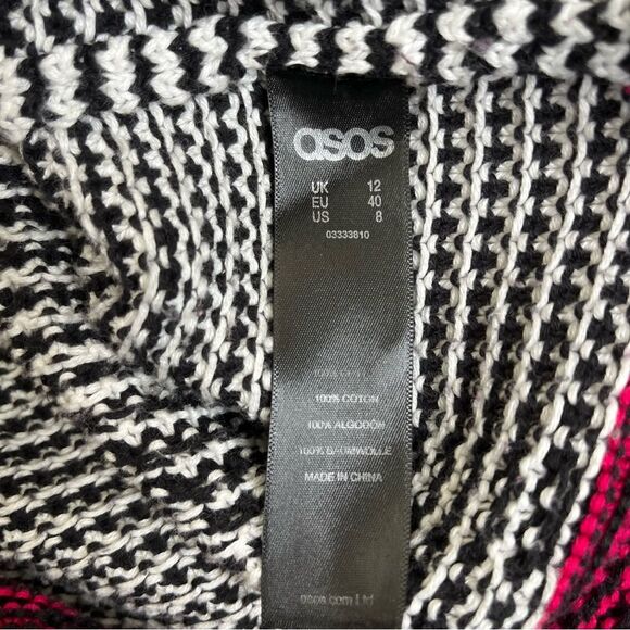 Asos Sweater Knit Tunic Dress Black White Pink Aztec Print Tie Sides Womens 8 - Picture 9 of 14